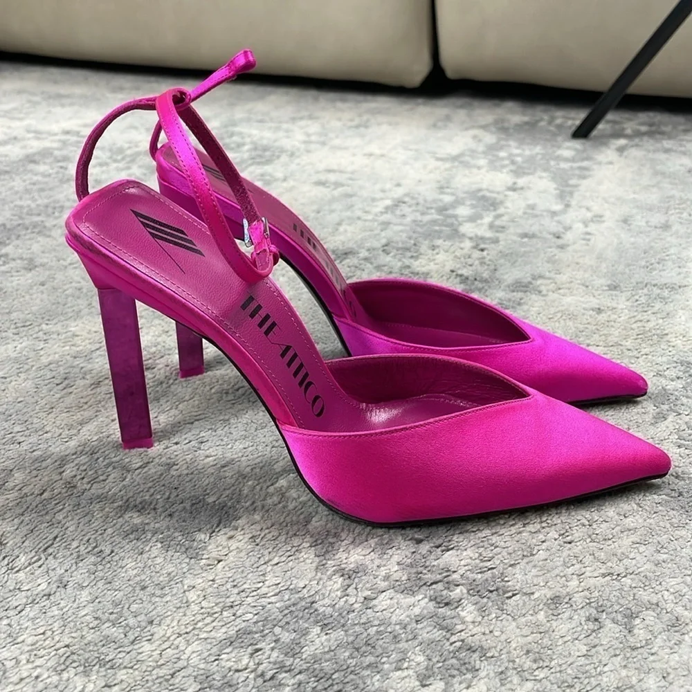 New The Attico Perine Satin Pumps Pointed Toe Fuchsia Pink Sz 36.5